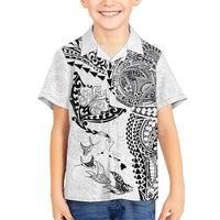 Hawaiian Manta Ray Tribal Family Matching Tank Maxi Dress and Hawaiian Shirt Polynesian Art Motifs White Color