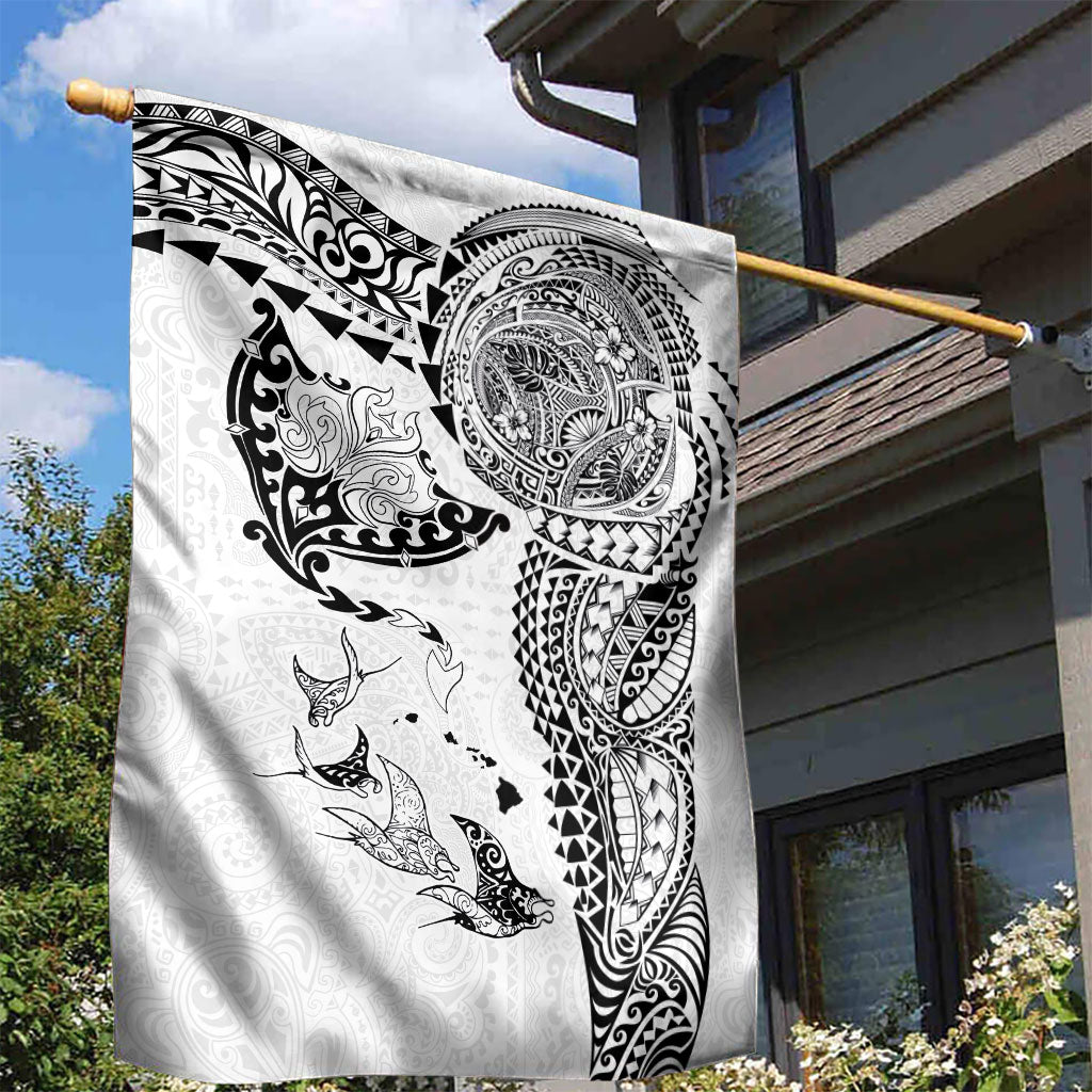 Hawaiian Manta Ray Tribal Garden Flag Polynesian Art Motifs White Color LT03 - Polynesian Pride