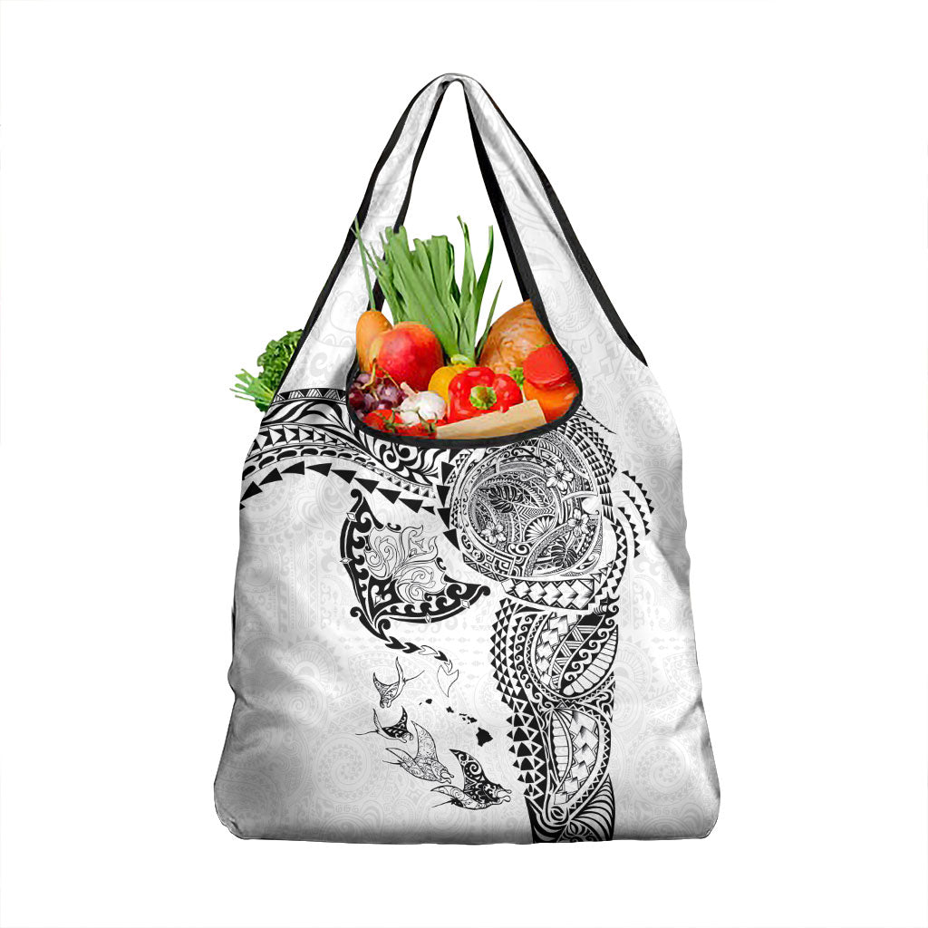 Hawaiian Manta Ray Tribal Grocery Bag Polynesian Art Motifs White Color LT03 1-pack One Size White - Polynesian Pride