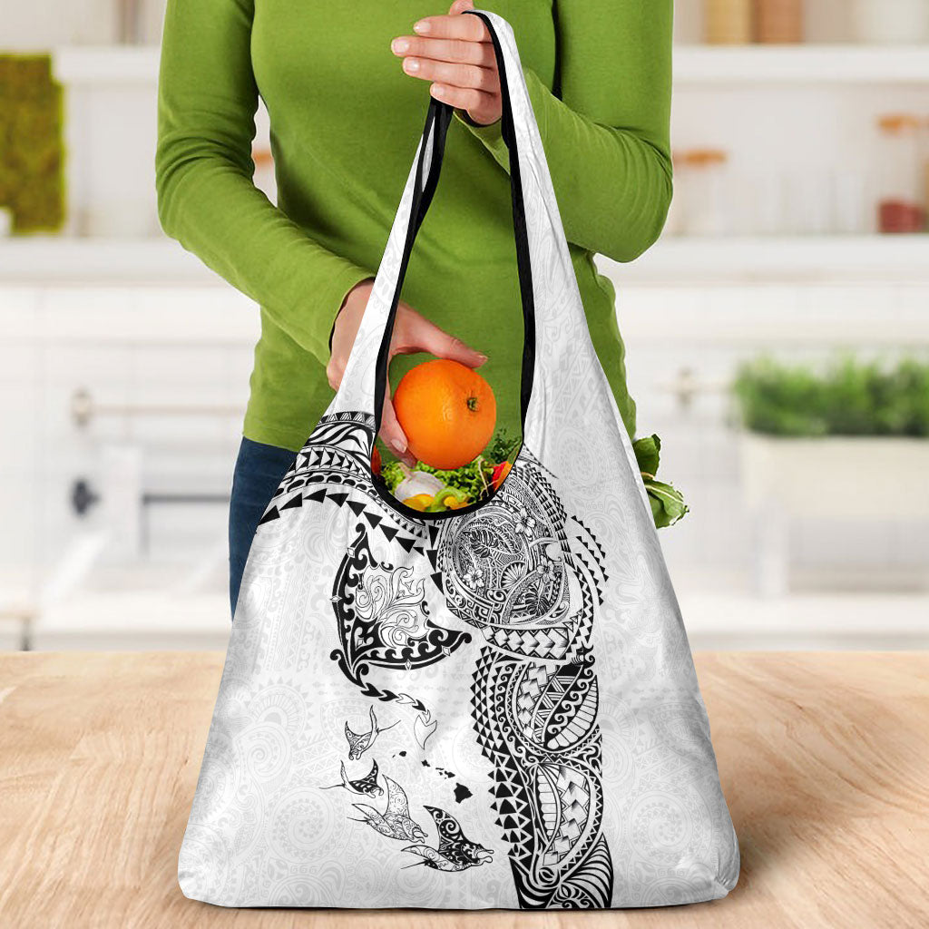 Hawaiian Manta Ray Tribal Grocery Bag Polynesian Art Motifs White Color LT03 - Polynesian Pride