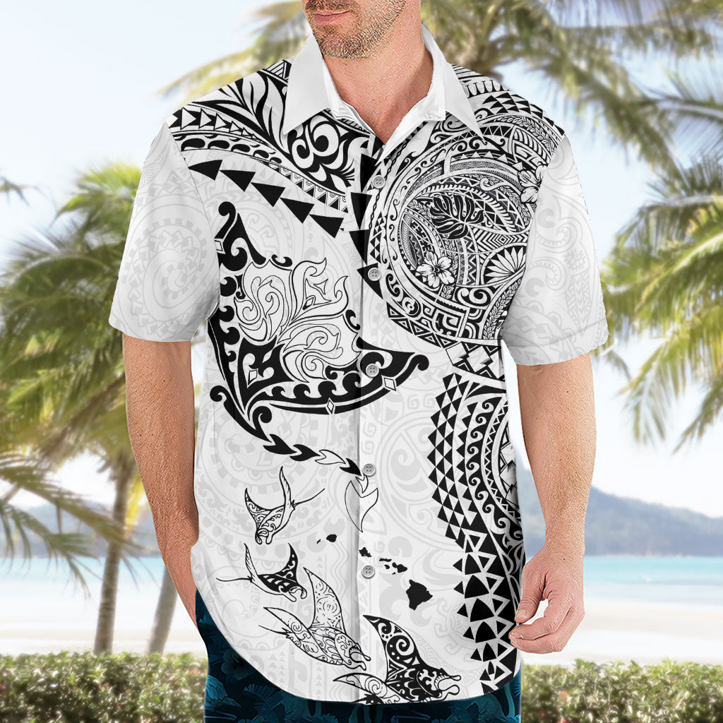 Hawaiian Manta Ray Tribal Hawaiian Shirt Polynesian Art Motifs White Color