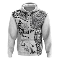 Hawaiian Manta Ray Tribal Hoodie Polynesian Art Motifs White Color LT03 Zip Hoodie White - Polynesian Pride