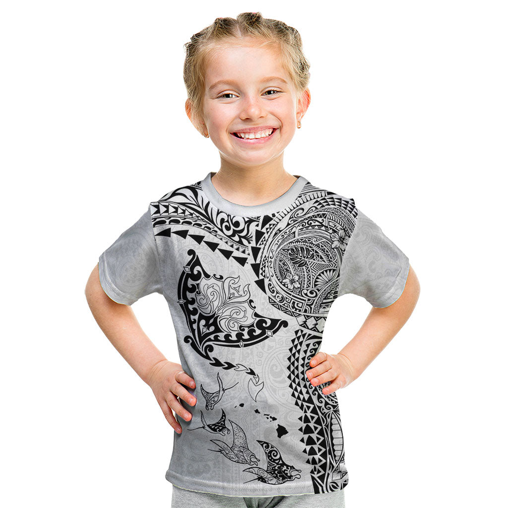Hawaiian Manta Ray Tribal Kid T Shirt Polynesian Art Motifs White Color LT03 White - Polynesian Pride