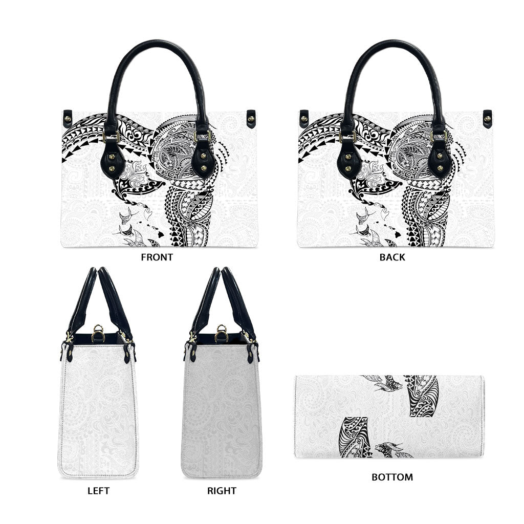 Hawaiian Manta Ray Tribal Leather Bag Polynesian Art Motifs White Color