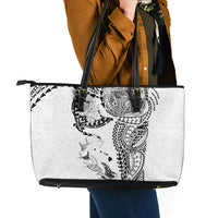 Hawaiian Manta Ray Tribal Leather Tote Bag Polynesian Art Motifs White Color LT03 - Polynesian Pride