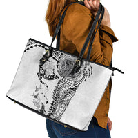 Hawaiian Manta Ray Tribal Leather Tote Bag Polynesian Art Motifs White Color LT03 - Polynesian Pride