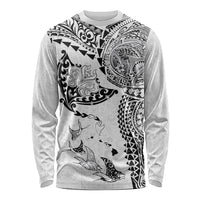 Hawaiian Manta Ray Tribal Long Sleeve Shirt Polynesian Art Motifs White Color LT03 Unisex White - Polynesian Pride