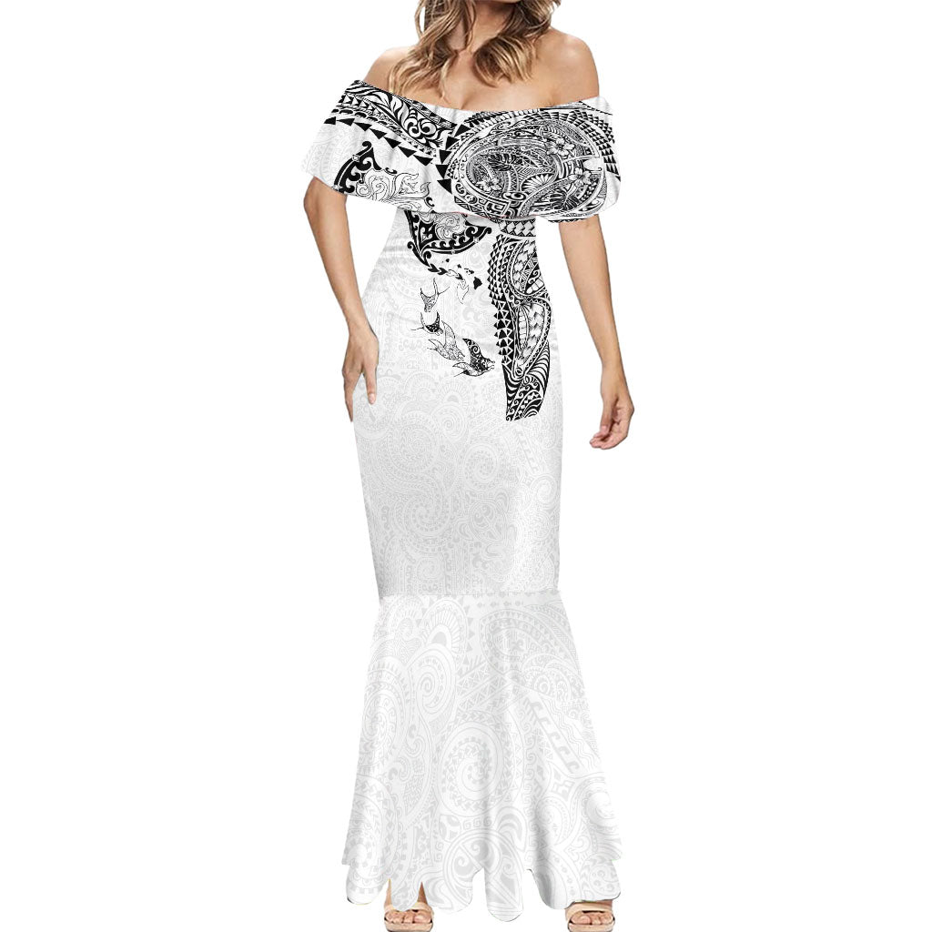 Hawaiian Manta Ray Tribal Mermaid Dress Polynesian Art Motifs White Color