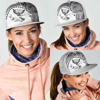 Hawaiian Manta Ray Tribal Mesh Trucker Cap Polynesian Art Motifs White Color