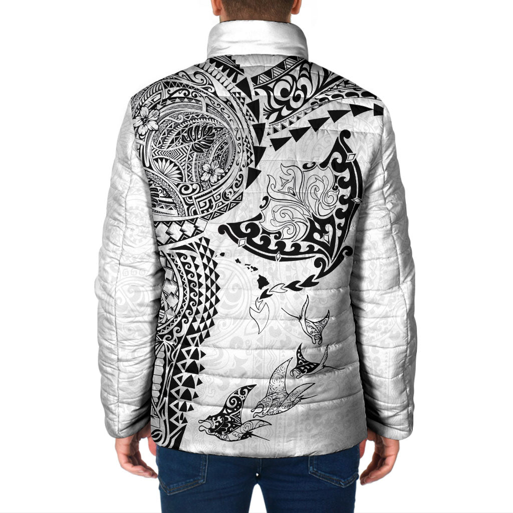 Hawaiian Manta Ray Tribal Padded Jacket Polynesian Art Motifs White Color
