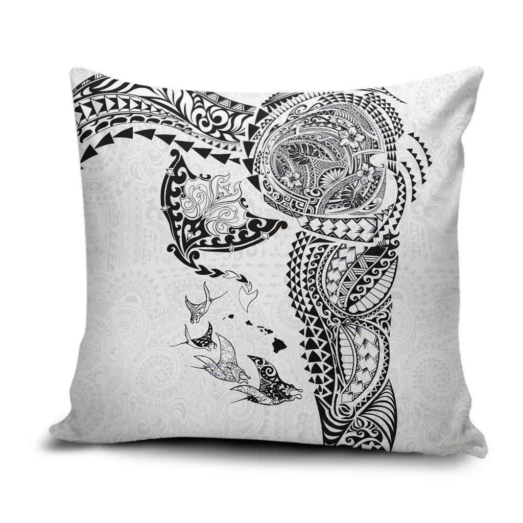 Hawaiian Manta Ray Tribal Pillow Cover Polynesian Art Motifs White Color LT03 White - Polynesian Pride