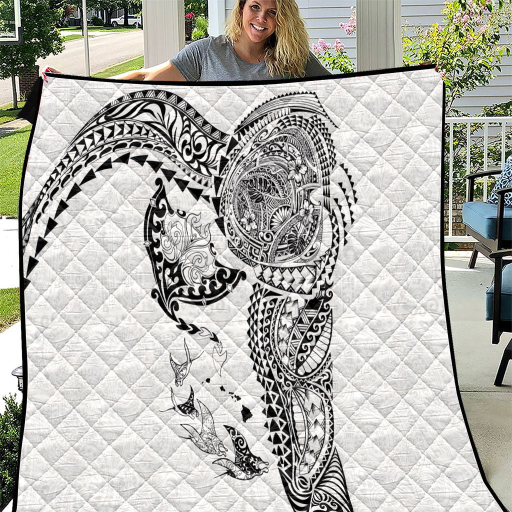 Hawaiian Manta Ray Tribal Quilt Polynesian Art Motifs White Color LT03 White - Polynesian Pride