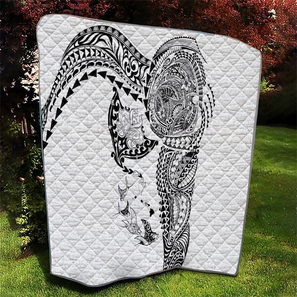 Hawaiian Manta Ray Tribal Quilt Polynesian Art Motifs White Color