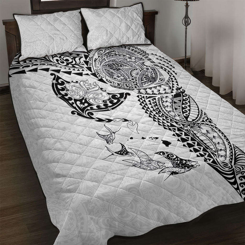 Hawaiian Manta Ray Tribal Quilt Bed Set Polynesian Art Motifs White Color LT03 White - Polynesian Pride