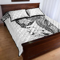Hawaiian Manta Ray Tribal Quilt Bed Set Polynesian Art Motifs White Color