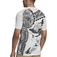 Hawaiian Manta Ray Tribal Rugby Jersey Polynesian Art Motifs White Color