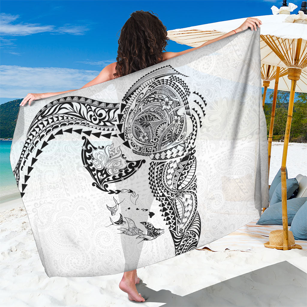 Hawaiian Manta Ray Tribal Sarong Polynesian Art Motifs White Color LT03 One Size 44 x 66 inches White - Polynesian Pride