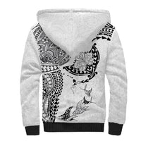 Hawaiian Manta Ray Tribal Sherpa Hoodie Polynesian Art Motifs White Color