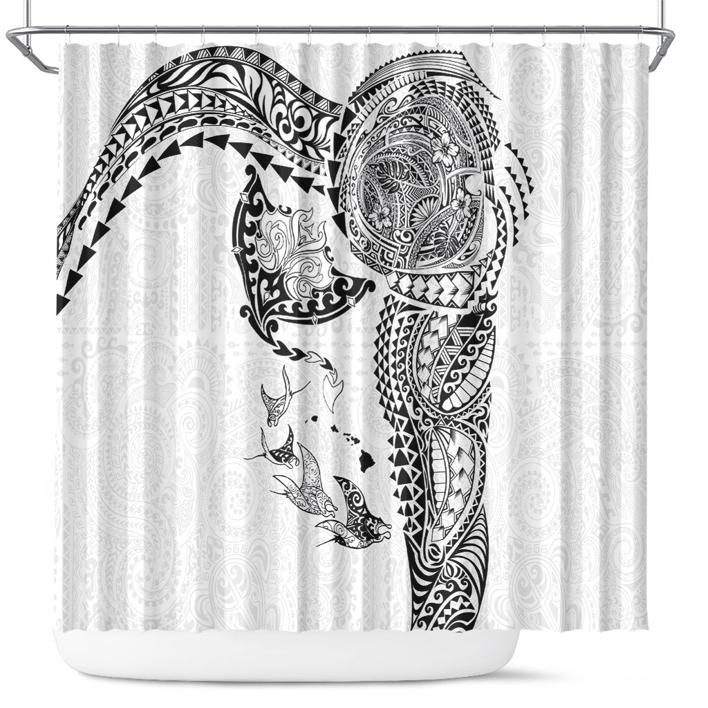 Hawaiian Manta Ray Tribal Shower Curtain Polynesian Art Motifs White Color LT03 White - Polynesian Pride