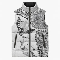 Hawaiian Manta Ray Tribal Sleeveless Puffer Jacket Polynesian Art Motifs White Color LT03 Unisex White - Polynesian Pride