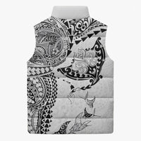 Hawaiian Manta Ray Tribal Sleeveless Puffer Jacket Polynesian Art Motifs White Color LT03 - Polynesian Pride