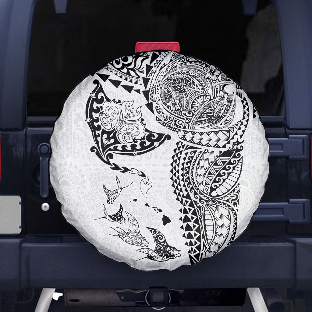 Hawaiian Manta Ray Tribal Spare Tire Cover Polynesian Art Motifs White Color LT03 No hole White - Polynesian Pride