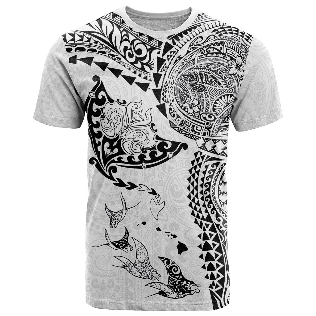 Hawaiian Manta Ray Tribal T Shirt Polynesian Art Motifs White Color LT03 White - Polynesian Pride