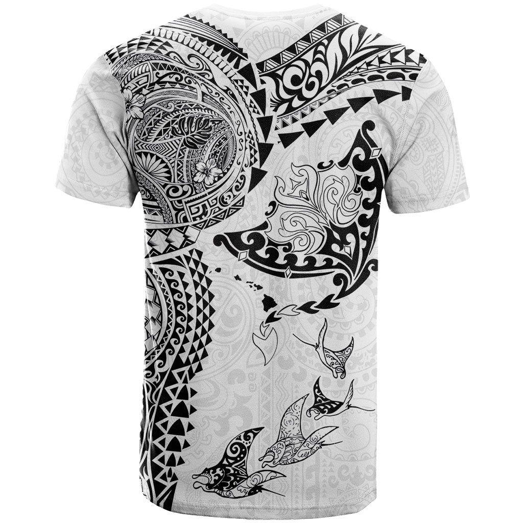 Hawaiian Manta Ray Tribal T Shirt Polynesian Art Motifs White Color LT03 - Polynesian Pride