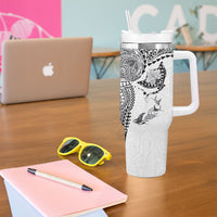 Hawaiian Manta Ray Tribal Tumbler With Handle Polynesian Art Motifs White Color LT03 - Polynesian Pride