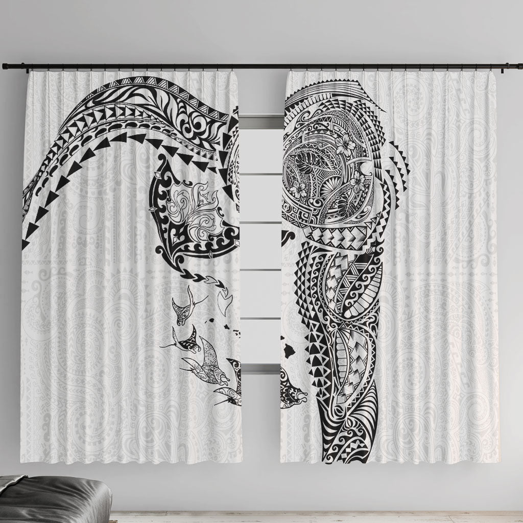 Hawaiian Manta Ray Tribal Window Curtain Polynesian Art Motifs White Color