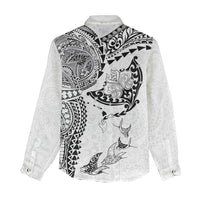Hawaiian Manta Ray Tribal Women Casual Shirt Polynesian Art Motifs White Color