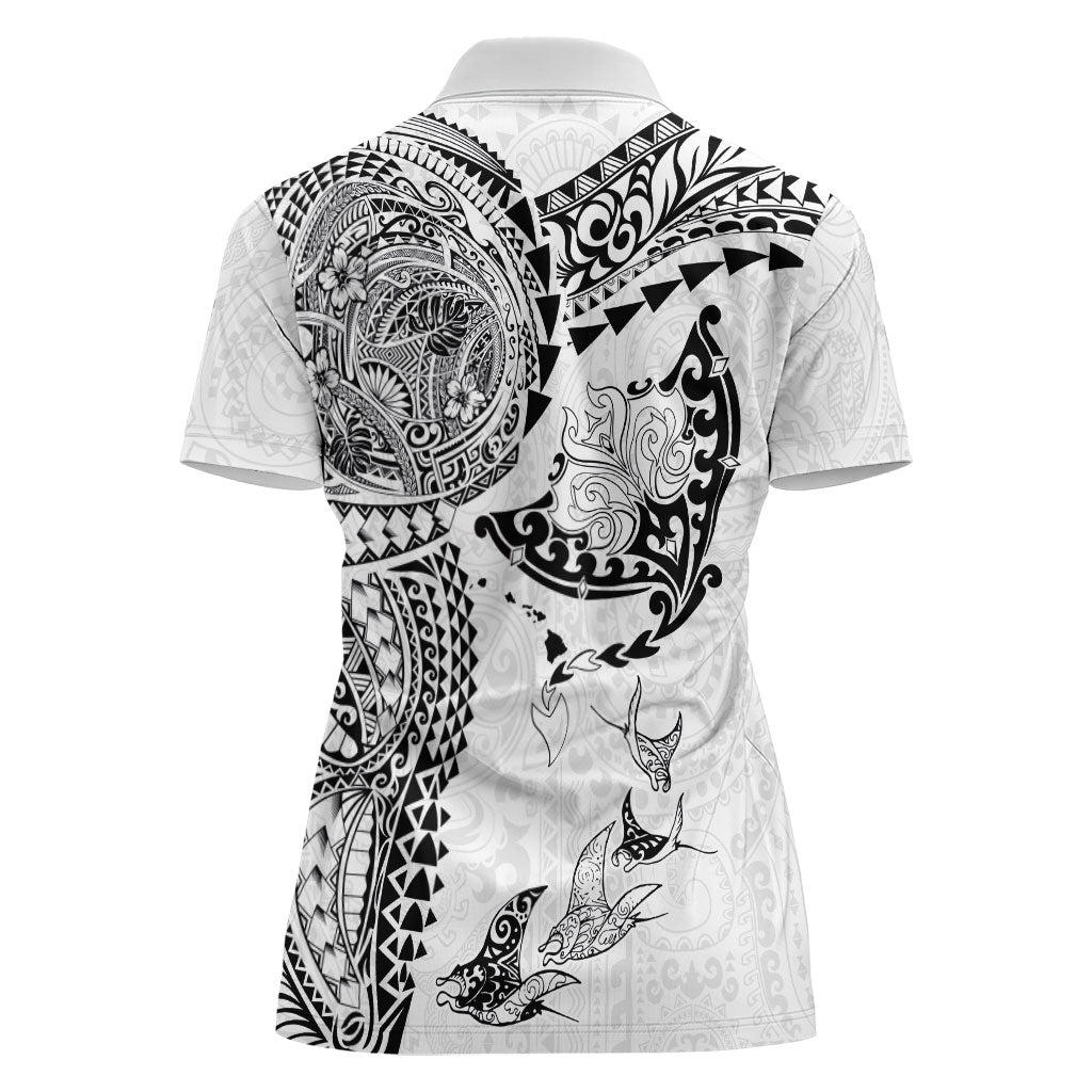 Hawaiian Manta Ray Tribal Women Polo Shirt Polynesian Art Motifs White Color