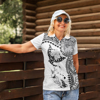Hawaiian Manta Ray Tribal Women Polo Shirt Polynesian Art Motifs White Color