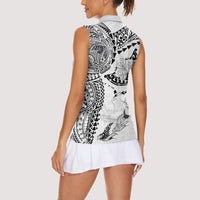 Hawaiian Manta Ray Tribal Women Sleeveless Polo Shirt Polynesian Art Motifs White Color