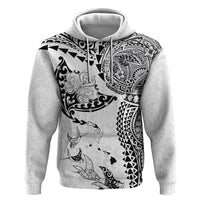 Hawaiian Manta Ray Tribal Zip Hoodie Polynesian Art Motifs White Color