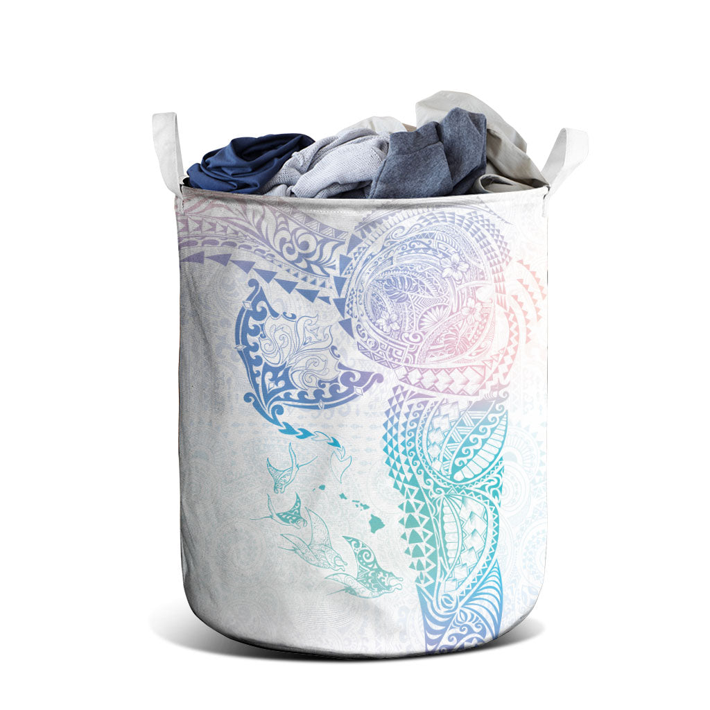 Hawaiian Manta Ray Tribal Laundry Basket Polynesian Art Motifs Sweet Pastel LT03 - Polynesian Pride