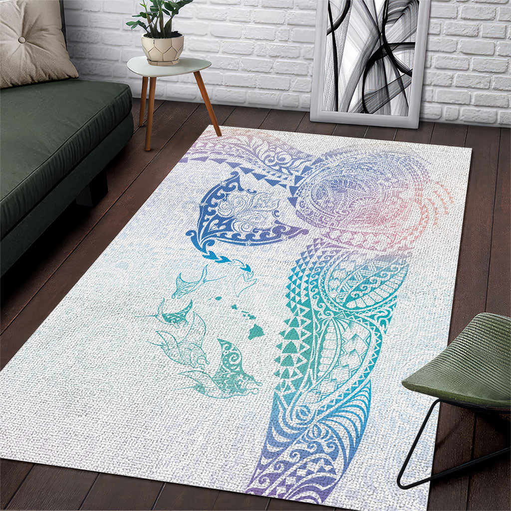 Hawaiian Manta Ray Tribal Area Rug Polynesian Art Motifs Sweet Pastel LT03 Multicolor - Polynesian Pride