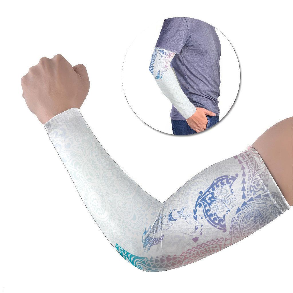 Hawaiian Manta Ray Tribal Arm Sleeves Polynesian Art Motifs Sweet Pastel LT03 Set of 2 Multicolor - Polynesian Pride