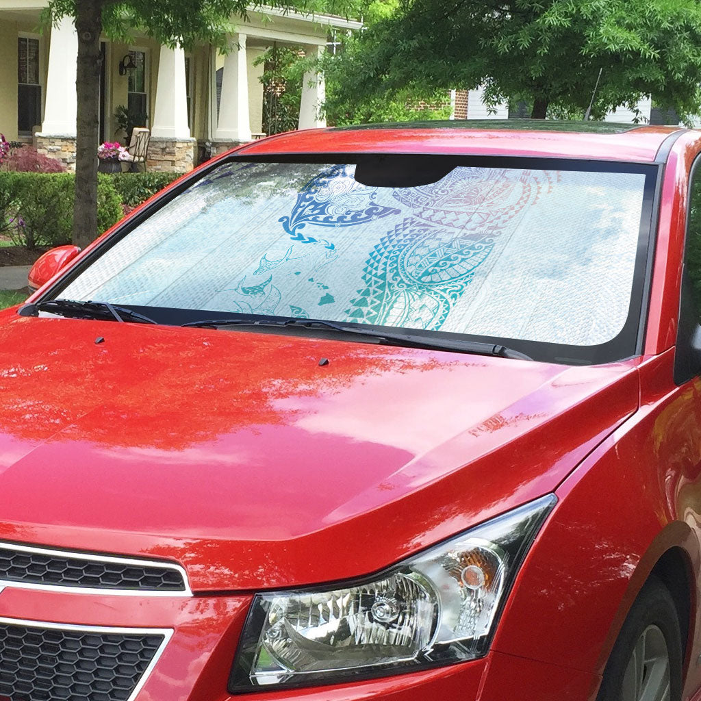 Hawaiian Manta Ray Tribal Auto Sun Shade Polynesian Art Motifs Sweet Pastel LT03 - Polynesian Pride