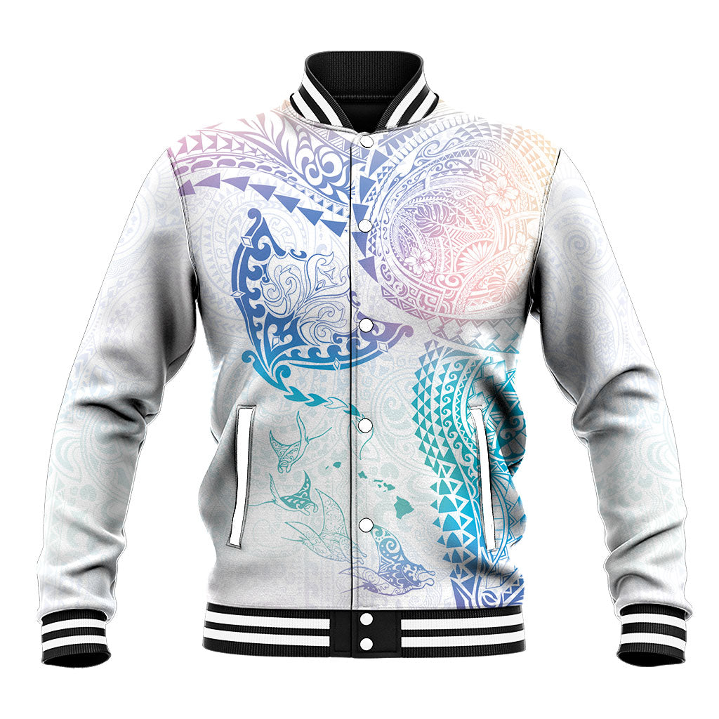 Hawaiian Manta Ray Tribal Baseball Jacket Polynesian Art Motifs Sweet Pastel LT03 Unisex Multicolor - Polynesian Pride