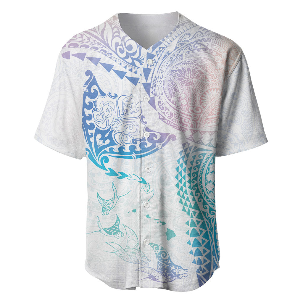 Hawaiian Manta Ray Tribal Baseball Jersey Polynesian Art Motifs Sweet Pastel LT03 Multicolor - Polynesian Pride