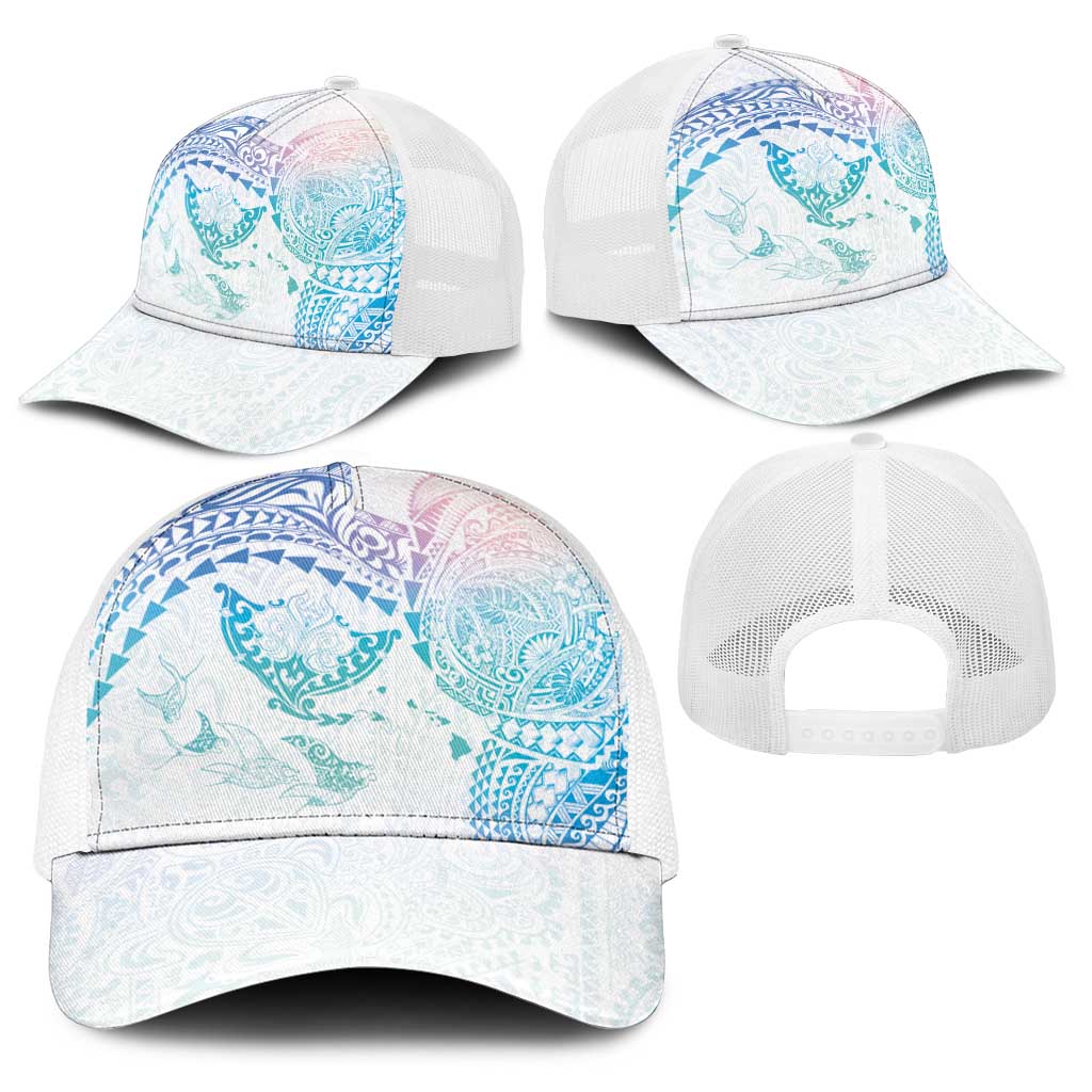 Hawaiian Manta Ray Tribal Baseball Net Cap Polynesian Art Motifs Sweet Pastel LT03 - Polynesian Pride