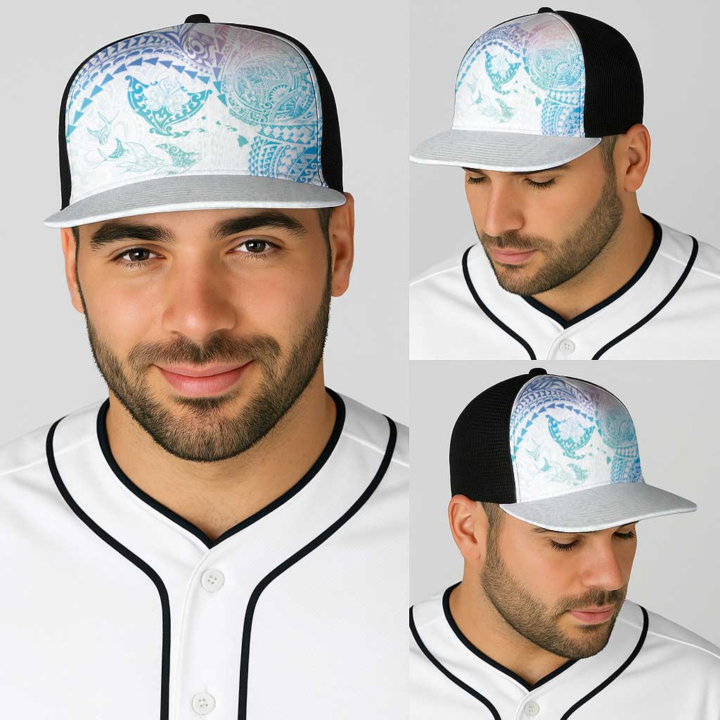Hawaiian Manta Ray Tribal Baseball Net Cap Polynesian Art Motifs Sweet Pastel LT03 - Polynesian Pride