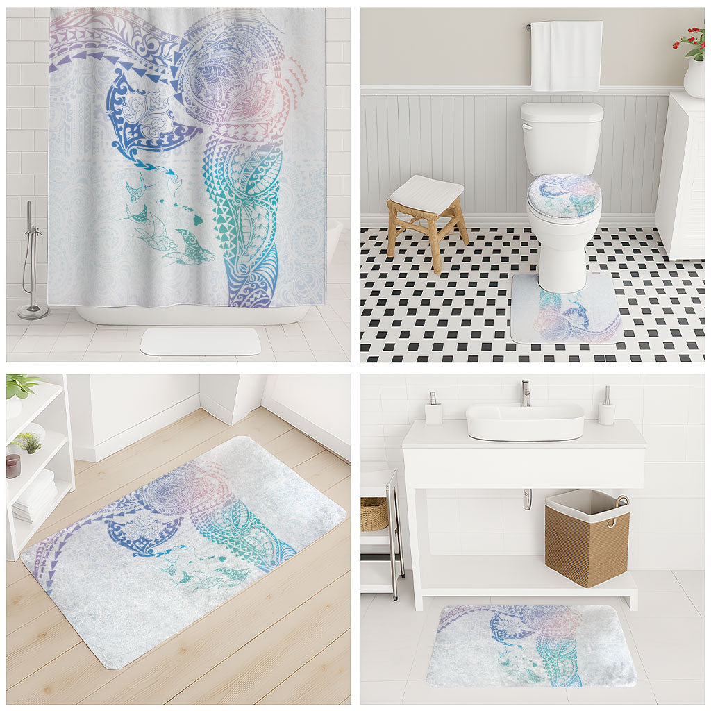 Hawaiian Manta Ray Tribal Bathroom Set Polynesian Art Motifs Sweet Pastel LT03 - Polynesian Pride