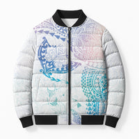 Hawaiian Manta Ray Tribal Bomber Puffer Jacket Polynesian Art Motifs Sweet Pastel LT03 Unisex Multicolor - Polynesian Pride