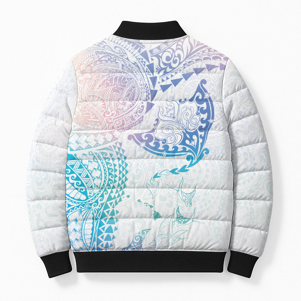 Hawaiian Manta Ray Tribal Bomber Puffer Jacket Polynesian Art Motifs Sweet Pastel LT03 - Polynesian Pride