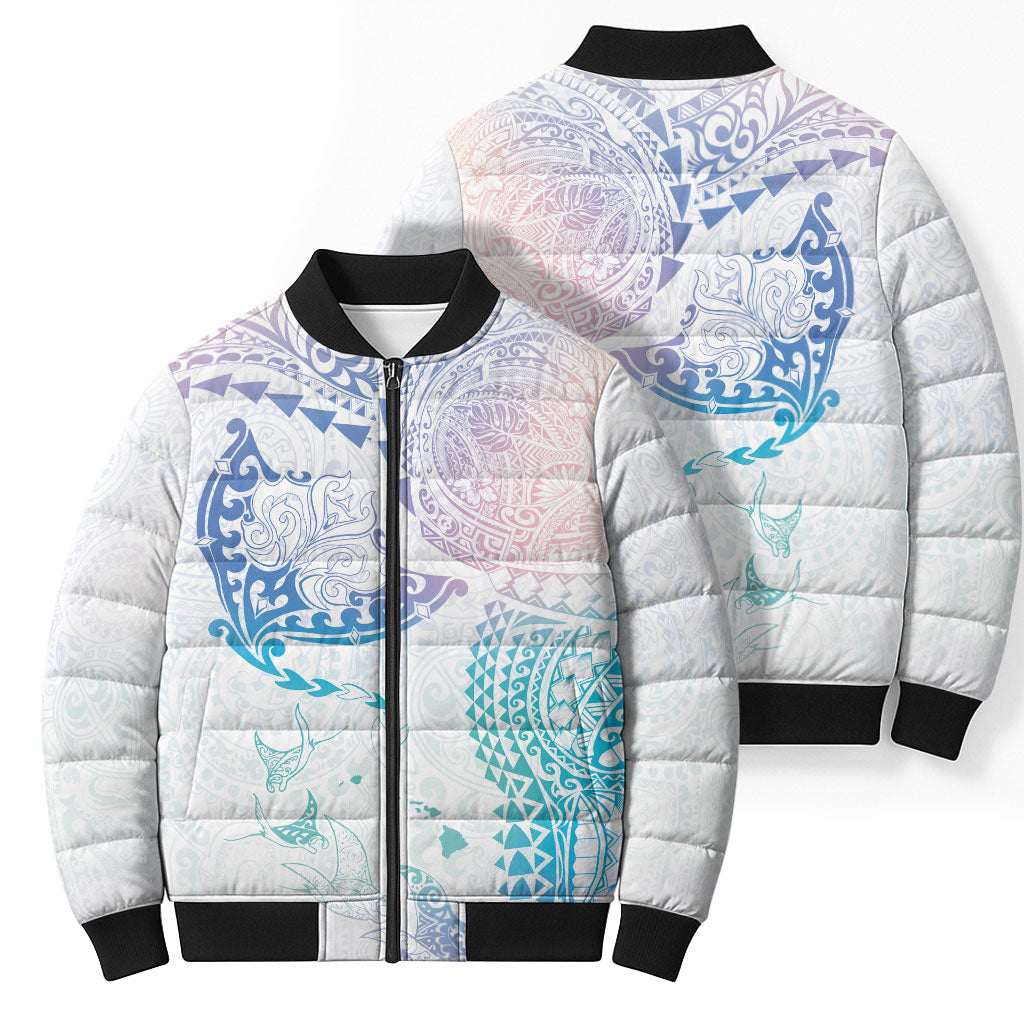 Hawaiian Manta Ray Tribal Bomber Puffer Jacket Polynesian Art Motifs Sweet Pastel LT03 - Polynesian Pride
