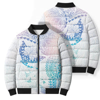 Hawaiian Manta Ray Tribal Bomber Puffer Jacket Polynesian Art Motifs Sweet Pastel LT03 - Polynesian Pride