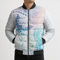 Hawaiian Manta Ray Tribal Bomber Puffer Jacket Polynesian Art Motifs Sweet Pastel LT03 - Polynesian Pride