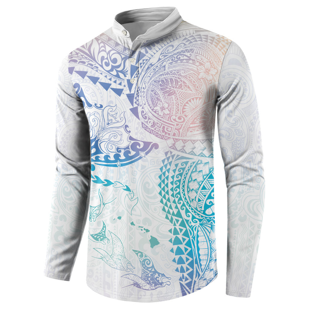 Hawaiian Manta Ray Tribal Button Sweatshirt Polynesian Art Motifs Sweet Pastel